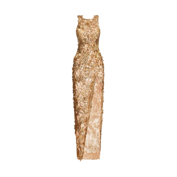 Oscar de la Renta Baroque Sequin Leaves Embroidered Gown - Oscar de la Renta Dresses - American Couture - Shop at Coveti