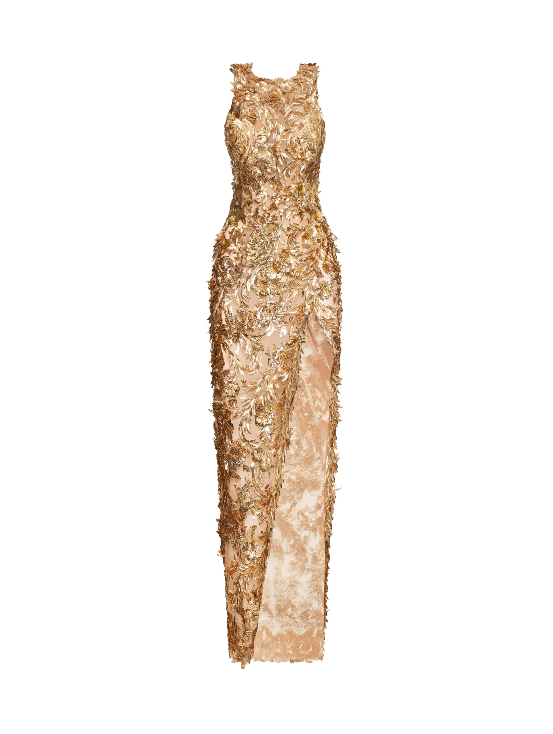 Baroque-Sequin-Leaves-Embroidered-Gown-Oscar-de-la-Renta-Dresses46588_nobg Oscar de la Renta Baroque Sequin Leaves Embroidered Gown - Oscar de la Renta Dresses - American Couture - Shop at Coveti