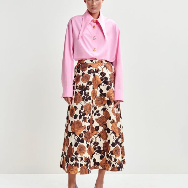 Essentiel Antwerp Beige and brown a-line floral skirt - Essentiel Antwerp Skirts - Colorful Belgian Design - Shop at Coveti