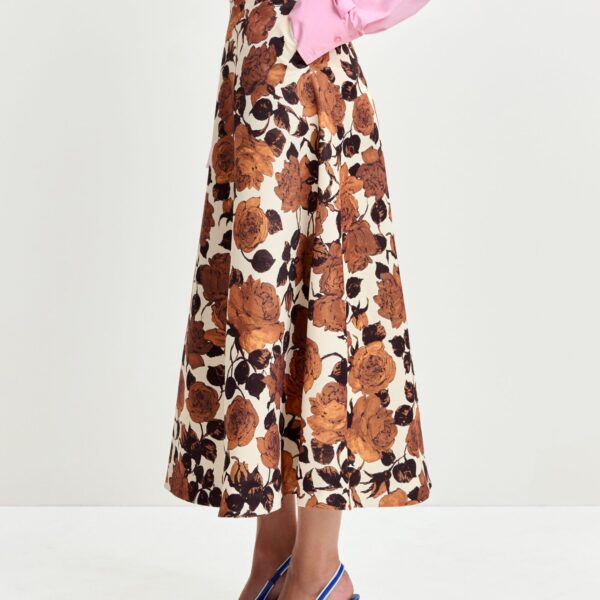 Essentiel Antwerp Beige and brown a-line floral skirt - Essentiel Antwerp Skirts - Colorful Belgian Design - Shop at Coveti