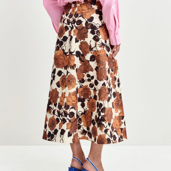 Essentiel Antwerp Beige and brown a-line floral skirt - Essentiel Antwerp Skirts - Colorful Belgian Design - Shop at Coveti
