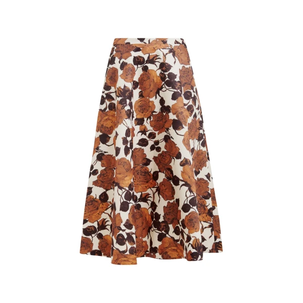 Essentiel Antwerp Beige and brown a-line floral skirt - Essentiel Antwerp Skirts - Colorful Belgian Design - Shop at Coveti