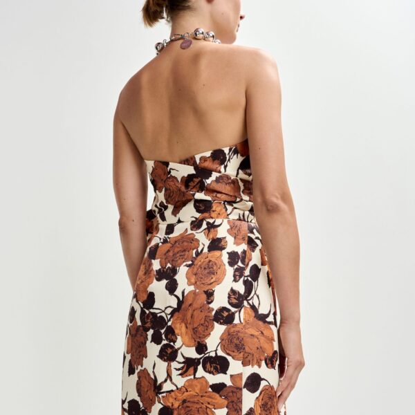 Essentiel Antwerp Beige and brown strapless midi dress with wrap-belt - Essentiel Antwerp Dresses - Colorful Belgian Design - Shop at Coveti