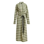 Essentiel Antwerp Beige and green checked oversized maxi dress with rhinestone-embellished collar - Essentiel Antwerp Dresses - Colorful Belgian Design - Shop at Coveti