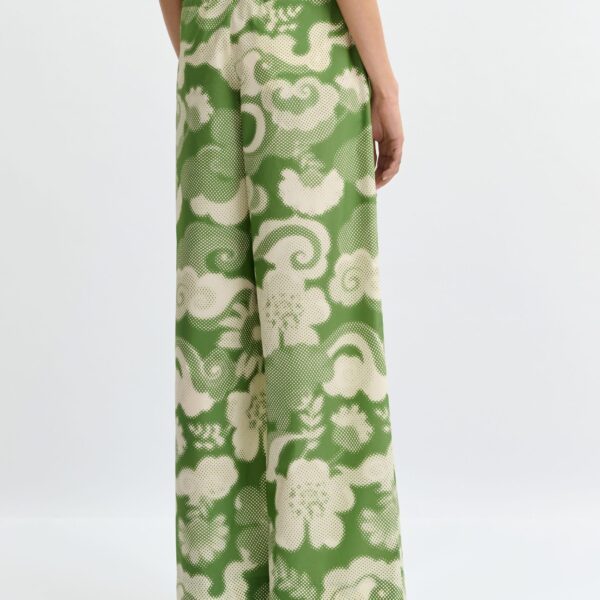 Essentiel Antwerp Beige and green pleated wide-leg printed pants - Essentiel Antwerp Pants - Colorful Belgian Design - Shop at Coveti