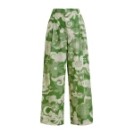 Essentiel Antwerp Beige and green pleated wide-leg printed pants - Essentiel Antwerp Pants - Colorful Belgian Design - Shop at Coveti