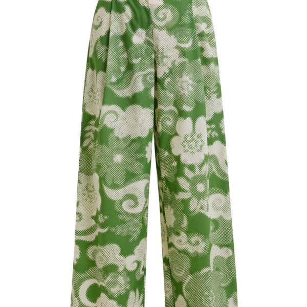 Essentiel Antwerp Beige and green pleated wide-leg printed pants - Essentiel Antwerp Pants - Colorful Belgian Design - Shop at Coveti
