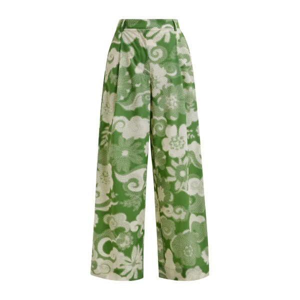 Essentiel Antwerp Beige and green pleated wide-leg printed pants - Essentiel Antwerp Pants - Colorful Belgian Design - Shop at Coveti