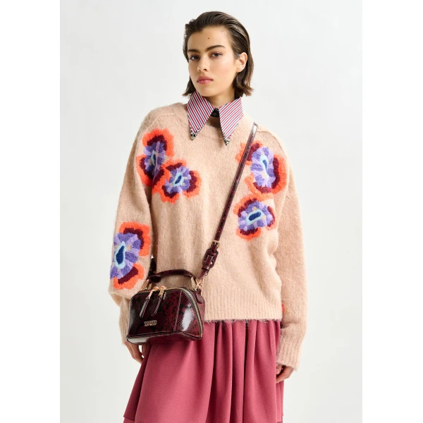 Essentiel Antwerp Beige and multicolor floral jacquard mohair-blend sweater, view 2