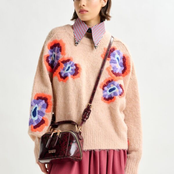 Essentiel Antwerp Beige and multicolor floral jacquard mohair-blend sweater - Essentiel Antwerp Jackets - Colorful Belgian Design - Shop at Coveti