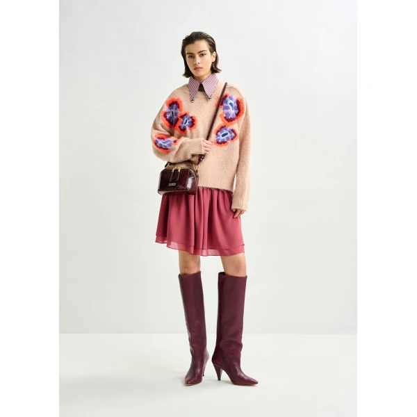 Essentiel Antwerp Beige and multicolor floral jacquard mohair-blend sweater, view 3