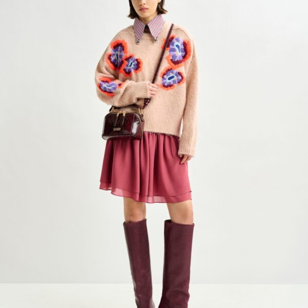 Essentiel Antwerp Beige and multicolor floral jacquard mohair-blend sweater - Essentiel Antwerp Jackets - Colorful Belgian Design - Shop at Coveti