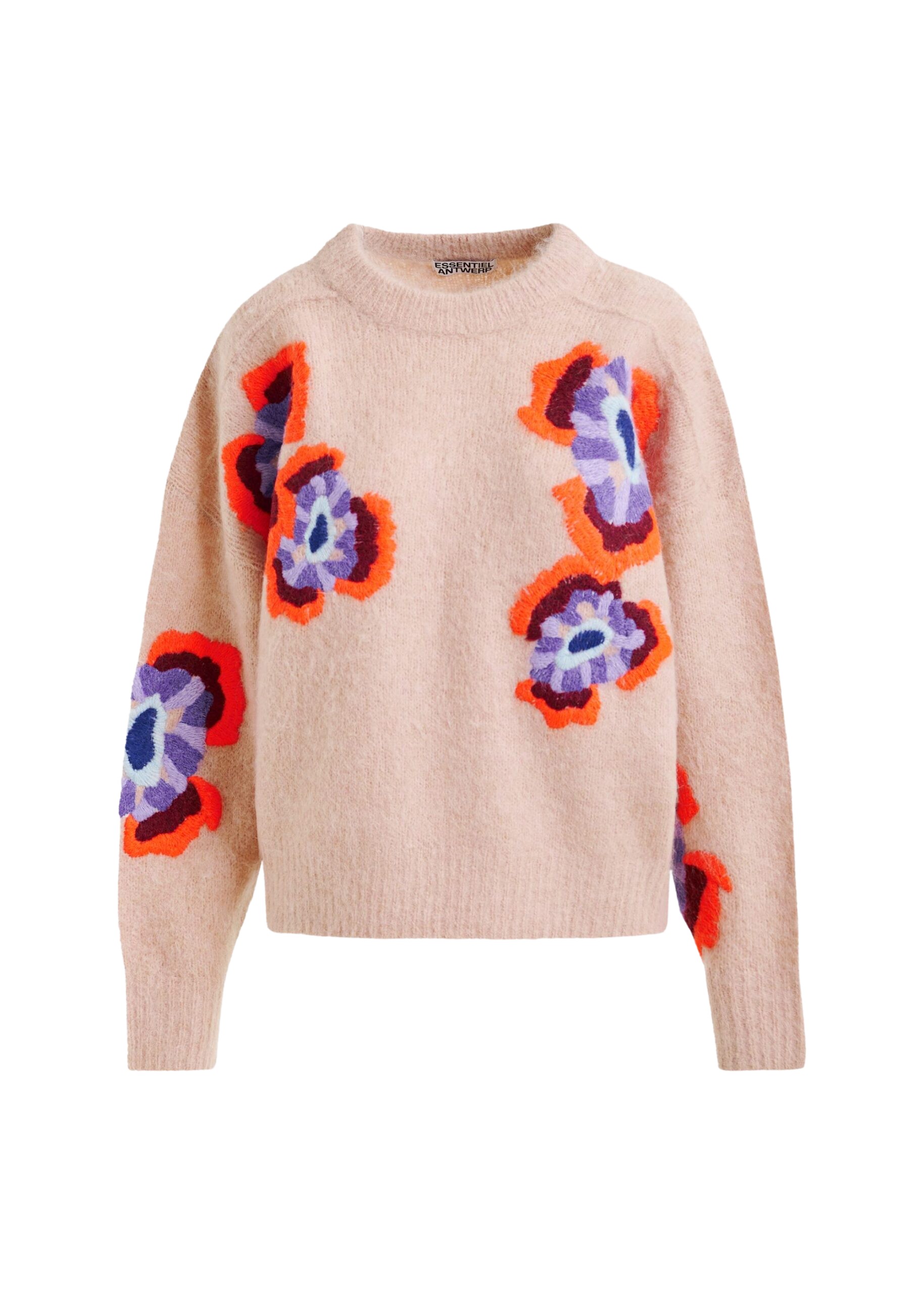Essentiel Antwerp Beige and multicolor floral jacquard mohair-blend sweater