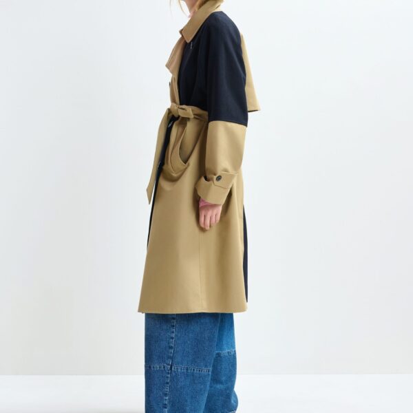 Essentiel Antwerp Beige and navy colour-block trench coat - Essentiel Antwerp Coats - Colorful Belgian Design - Shop at Coveti