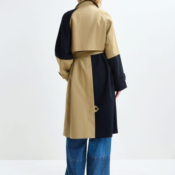 Essentiel Antwerp Beige and navy colour-block trench coat - Essentiel Antwerp Coats - Colorful Belgian Design - Shop at Coveti