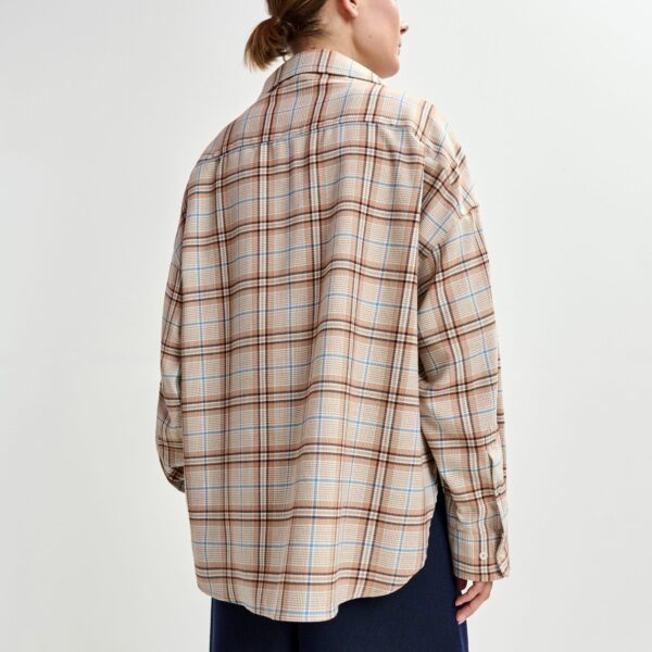 orange and blue oversized plaid shirt with rhinestone chain - Essentiel Antwerp Shirts - Colorful Belgian Design - Shop at Coveti