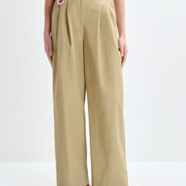 Essentiel Antwerp Beige pleated wide-leg pants - Essentiel Antwerp Pants - Colorful Belgian Design - Shop at Coveti
