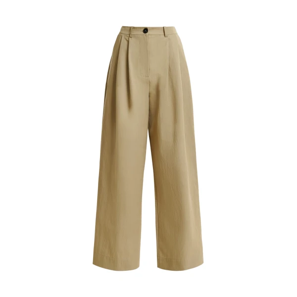 Essentiel Antwerp Beige pleated wide-leg pants - Essentiel Antwerp Pants - Colorful Belgian Design - Shop at Coveti