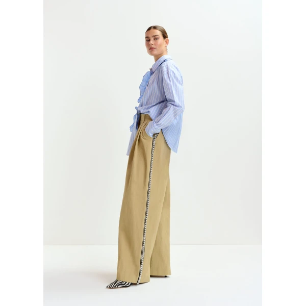 Essentiel Antwerp Beige rhinestone-trimmed pleated wide-leg pants, view 2