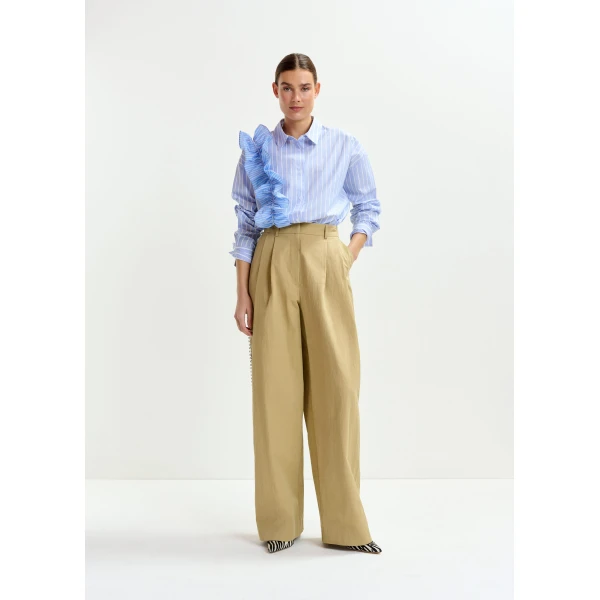Essentiel Antwerp Beige rhinestone-trimmed pleated wide-leg pants, view 3