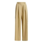 Essentiel Antwerp Beige rhinestone-trimmed pleated wide-leg pants - Essentiel Antwerp Pants - Colorful Belgian Design - Shop at Coveti