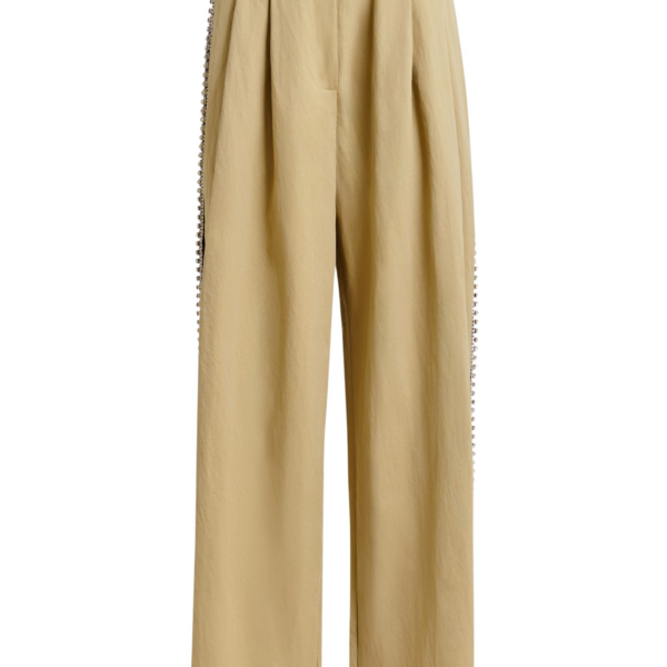 Essentiel Antwerp Beige rhinestone-trimmed pleated wide-leg pants - Essentiel Antwerp Pants - Colorful Belgian Design - Shop at Coveti