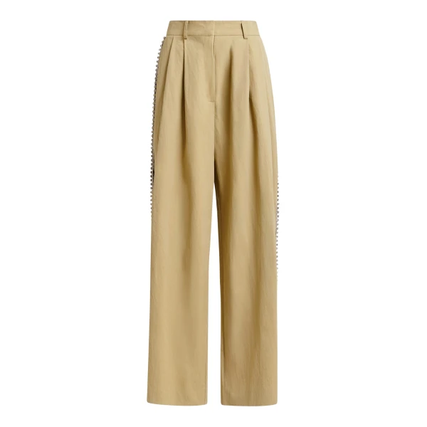 Essentiel Antwerp Beige rhinestone-trimmed pleated wide-leg pants - Essentiel Antwerp Pants - Colorful Belgian Design - Shop at Coveti