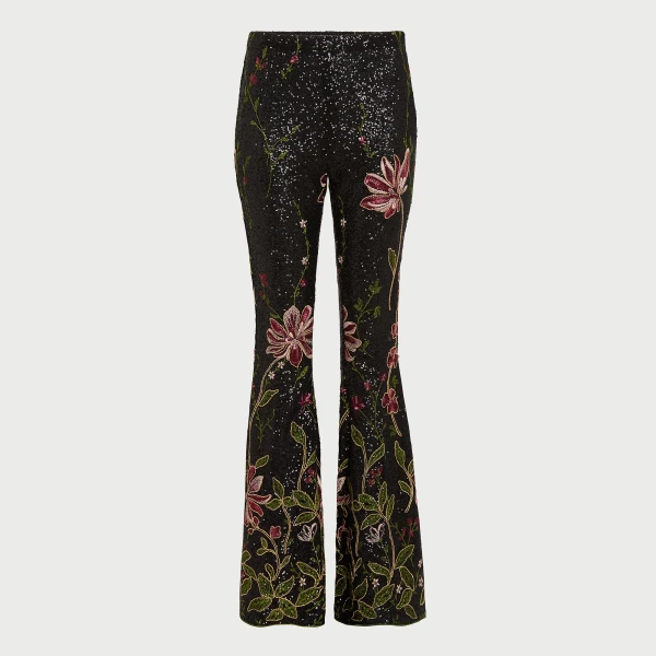 Giambattista Valli Black Flower Screen Flared Pants - Giambattista Valli Pants - Romantic Couture - Shop at Coveti