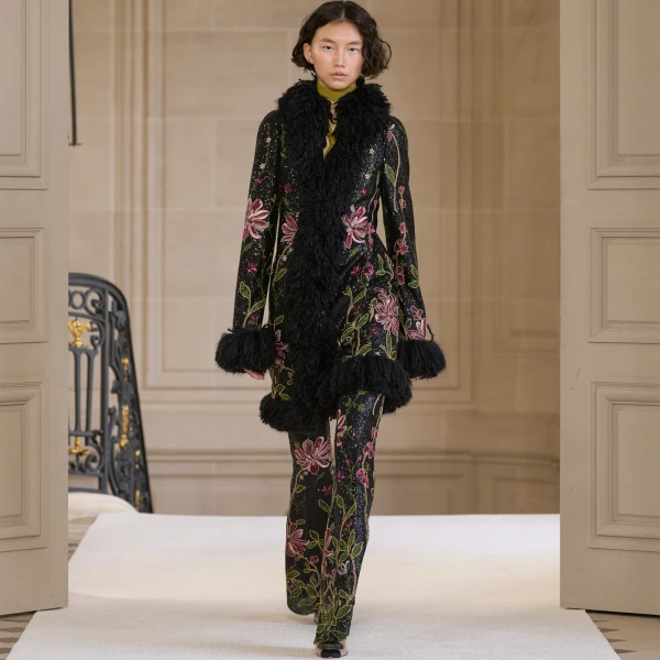 Giambattista Valli Black Flower Screen Flared Pants - Giambattista Valli Pants - Romantic Couture - Shop at Coveti