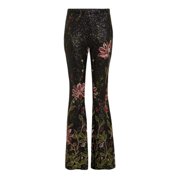 Giambattista Valli Black Flower Screen Flared Pants - Giambattista Valli Pants - Romantic Couture - Shop at Coveti