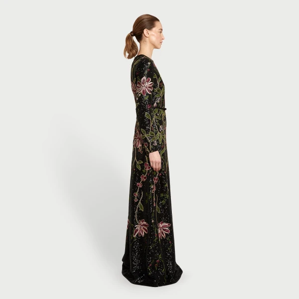 Giambattista Valli Black Flower Screen Long Dress - Giambattista Valli Dresses - Romantic Couture - Shop at Coveti