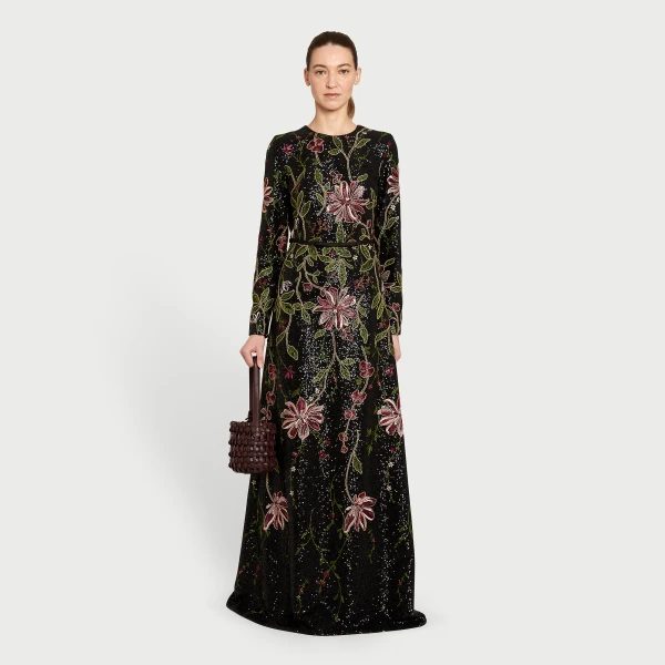 Giambattista Valli Black Flower Screen Long Dress - Giambattista Valli Dresses - Romantic Couture - Shop at Coveti