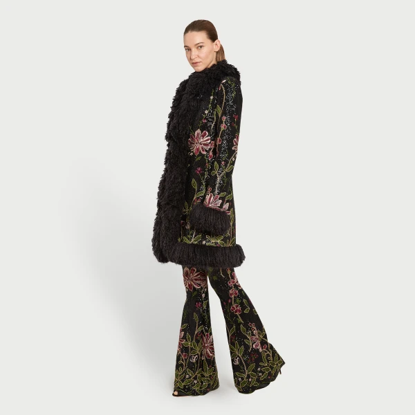 Giambattista Valli Black Flower Screen Mid-Length Coat - Giambattista Valli Coats - Romantic Couture - Shop at Coveti