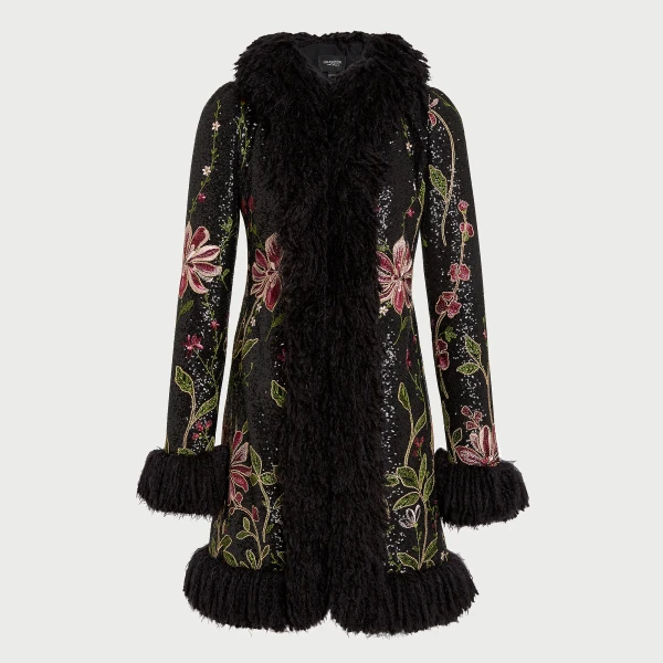 Giambattista Valli Black Flower Screen Mid-Length Coat - Giambattista Valli Coats - Romantic Couture - Shop at Coveti