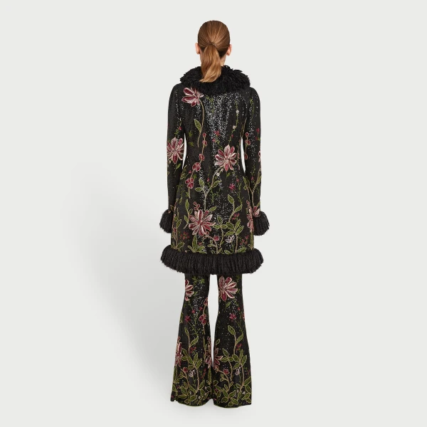 Giambattista Valli Black Flower Screen Mid-Length Coat - Giambattista Valli Coats - Romantic Couture - Shop at Coveti