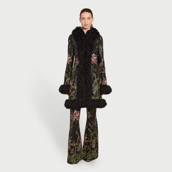 Giambattista Valli Black Flower Screen Mid-Length Coat - Giambattista Valli Coats - Romantic Couture - Shop at Coveti