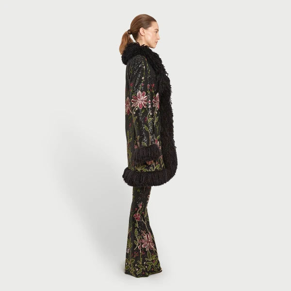 Giambattista Valli Black Flower Screen Mid-Length Coat - Giambattista Valli Coats - Romantic Couture - Shop at Coveti