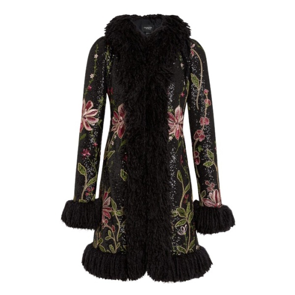 Giambattista Valli Black Flower Screen Mid-Length Coat - Giambattista Valli Coats - Romantic Couture - Shop at Coveti