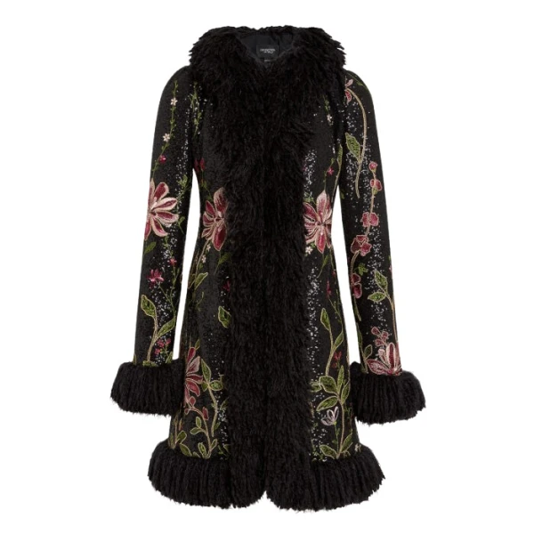 Giambattista Valli Black Flower Screen Mid-Length Coat - Giambattista Valli Coats - Romantic Couture - Shop at Coveti