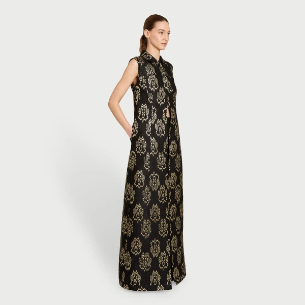 Giambattista Valli Black Ikat Jacquard Long Sleeveless Vest - Giambattista Valli Fall Winter 25/26 - Romantic Couture - Shop at Coveti
