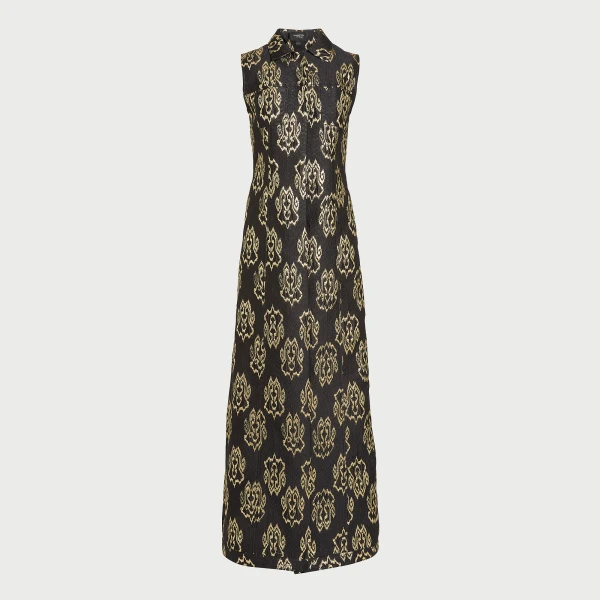 Giambattista Valli Black Ikat Jacquard Long Sleeveless Vest - Giambattista Valli Fall Winter 25/26 - Romantic Couture - Shop at Coveti