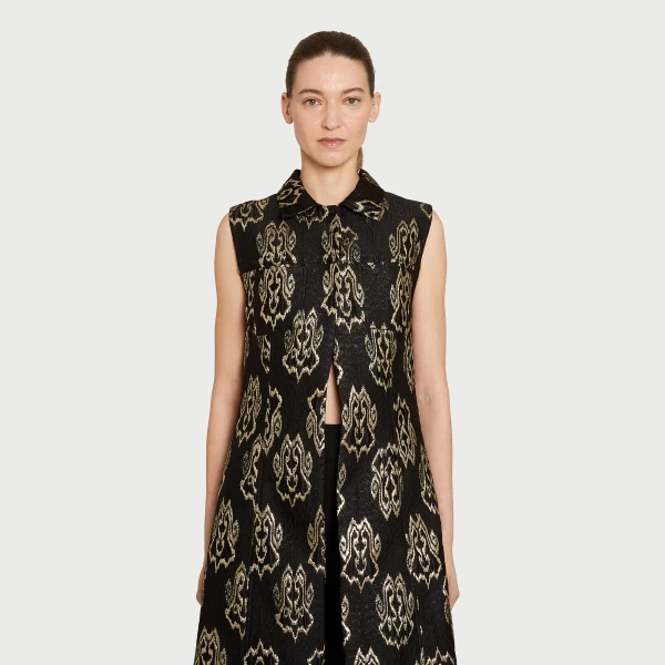 Giambattista Valli Black Ikat Jacquard Long Sleeveless Vest - Giambattista Valli Fall Winter 25/26 - Romantic Couture - Shop at Coveti