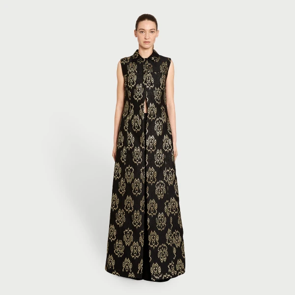 Giambattista Valli Black Ikat Jacquard Long Sleeveless Vest - Giambattista Valli Fall Winter 25/26 - Romantic Couture - Shop at Coveti