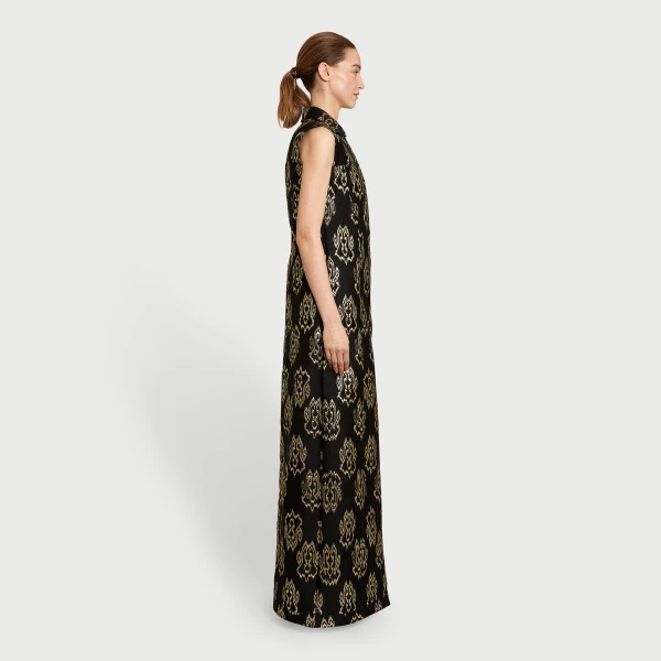 Giambattista Valli Black Ikat Jacquard Long Sleeveless Vest - Giambattista Valli Fall Winter 25/26 - Romantic Couture - Shop at Coveti