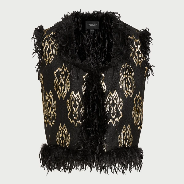 Giambattista Valli Black Ikat Jacquard Waistcoat - Giambattista Valli Coats - Romantic Couture - Shop at Coveti