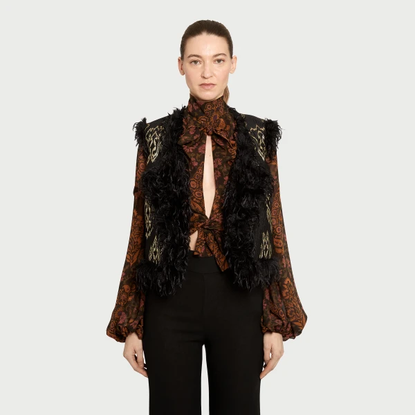 Giambattista Valli Black Ikat Jacquard Waistcoat - Giambattista Valli Coats - Romantic Couture - Shop at Coveti