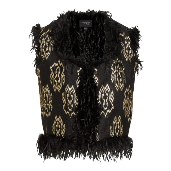 Giambattista Valli Black Ikat Jacquard Waistcoat - Giambattista Valli Coats - Romantic Couture - Shop at Coveti
