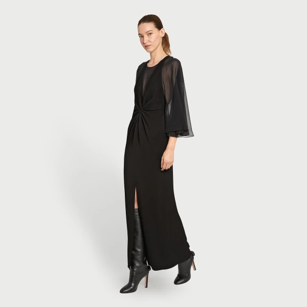 Giambattista Valli Black Midi Dress With Veiled Sleeves - Giambattista Valli Dresses - Romantic Couture - Shop at Coveti
