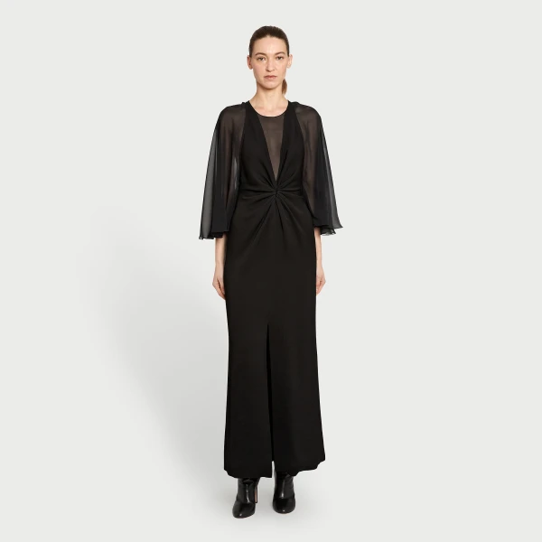 Giambattista Valli Black Midi Dress With Veiled Sleeves - Giambattista Valli Dresses - Romantic Couture - Shop at Coveti