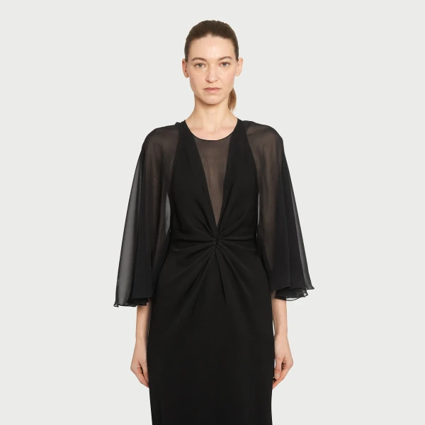 Giambattista Valli Black Midi Dress With Veiled Sleeves - Giambattista Valli Dresses - Romantic Couture - Shop at Coveti